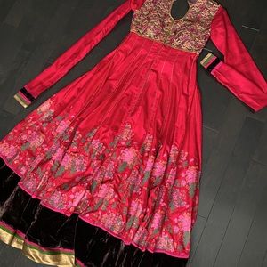 Pinnacle by Shruti Sancheti Red Kalidaar with Floral Details